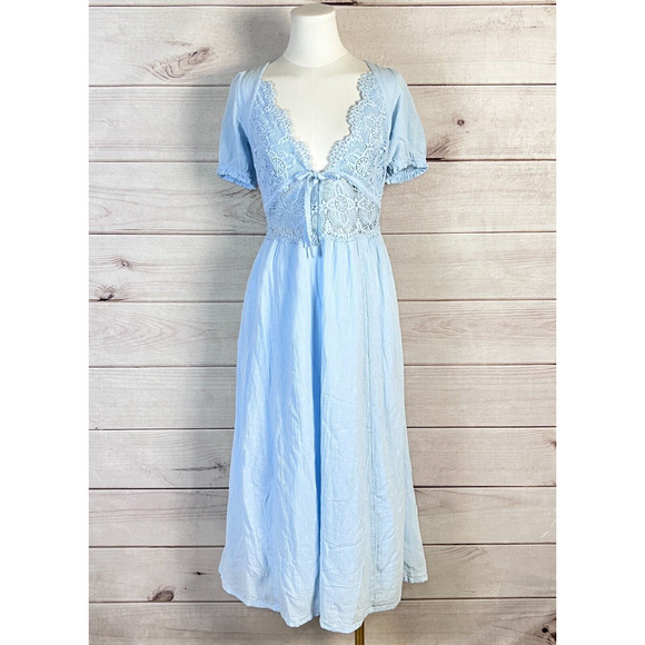 Free People All You Need Is Lace Midi Dress Womens Light Blue Lace Cotton Party - Picture 2 of 8